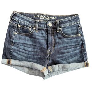 American Eagle Hi Rise Shortie Denim Shorts Dark Wash Size 2 Cuffed Stretch